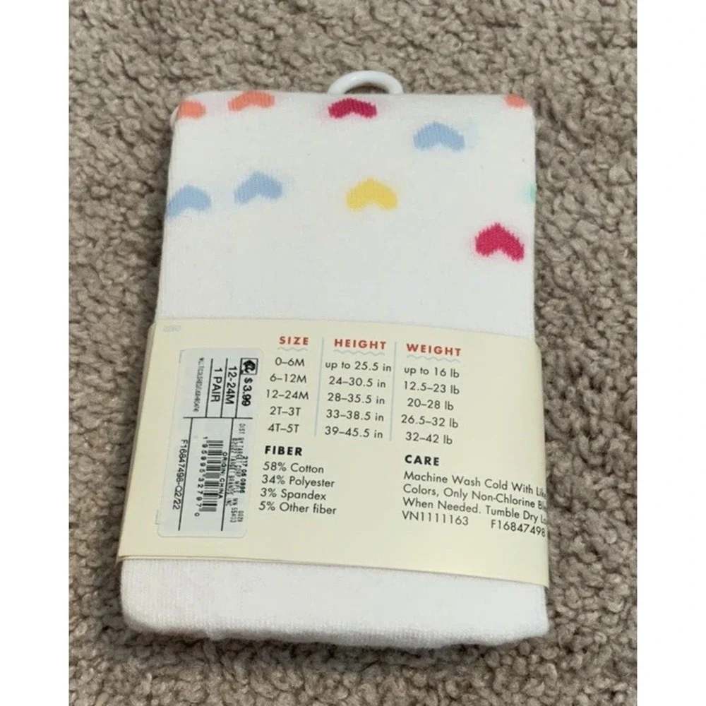 Cat & Jack Girls Toddlers Heart Print‎ White Fashion TIghts Size 12-24M